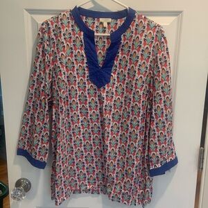 Talbots pink, white and blue blouse 3/4 sleeve shirt.